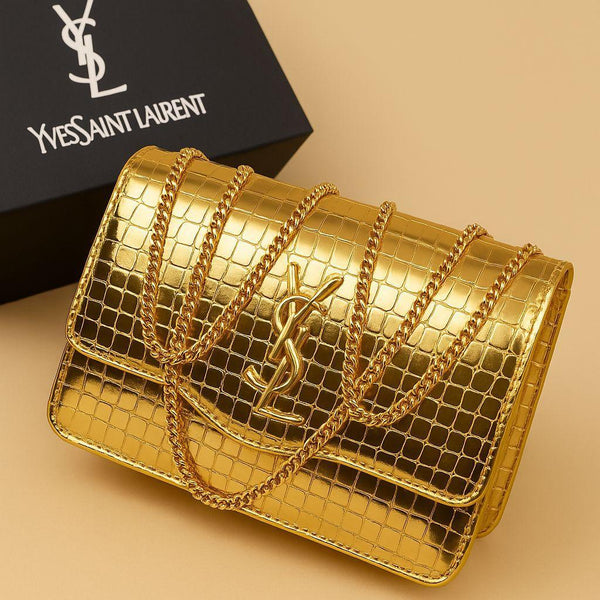 Luxury YSL-Inspired Leather Shoulder Bag with Gold Chain